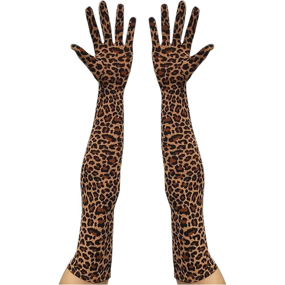 Women's Classic Satin Leopard Above Elbow Gloves Stretchy Soft Cosplay Costume